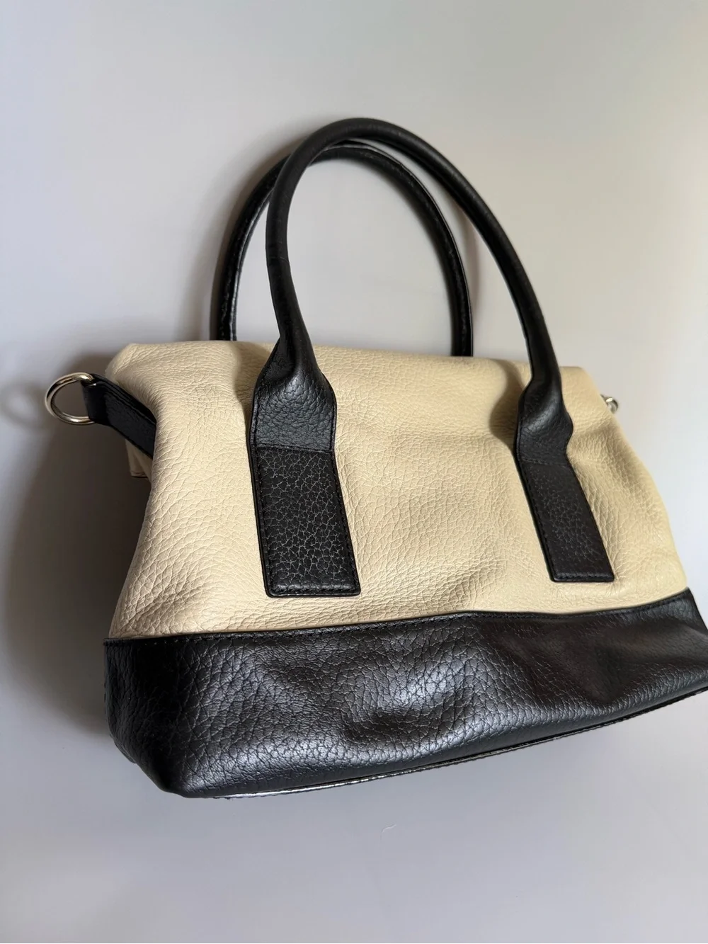 kate spade Cream and Black Pebbled Leather Satchel with Tassel